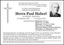 Traueranzeige Paul Haberl