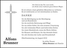 Traueranzeige Alfons Brunner