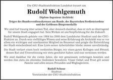 Traueranzeige Rudolf Wohlgemuth