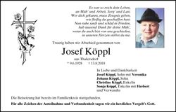 Traueranzeige Josef Köppl