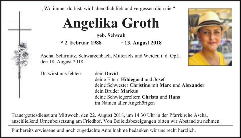 Traueranzeige Angelika Groth