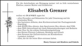 Traueranzeige Elisabeth Grenzer