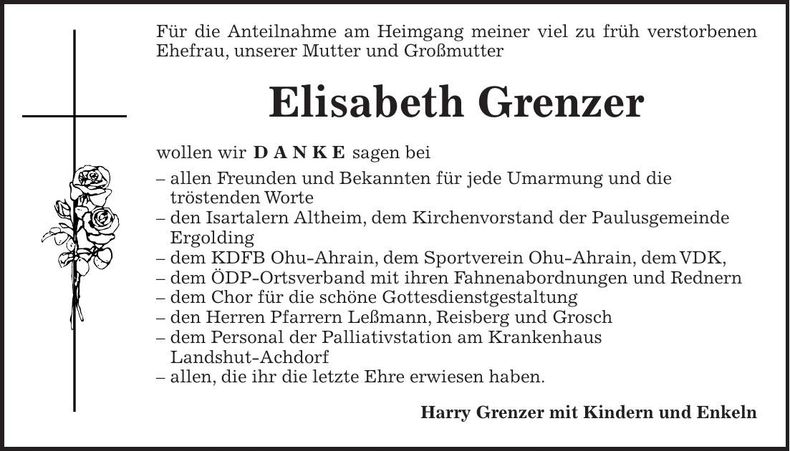 Traueranzeige Elisabeth Grenzer
