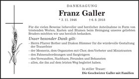 Traueranzeige Franz Galler