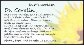 Traueranzeige Carolin Nachreiner