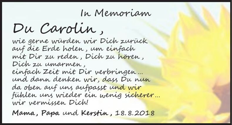 Traueranzeige Carolin Nachreiner