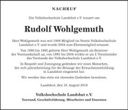 Traueranzeige Rudolf Wohlgemuth