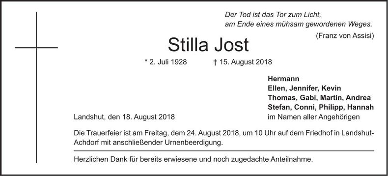 Traueranzeige Stilla Jost