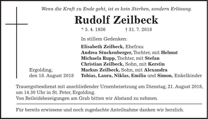Traueranzeige Rudolf Zeilbeck