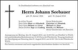 Traueranzeige Johann Seebauer