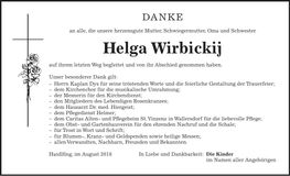 Traueranzeige Helga Wirbickij
