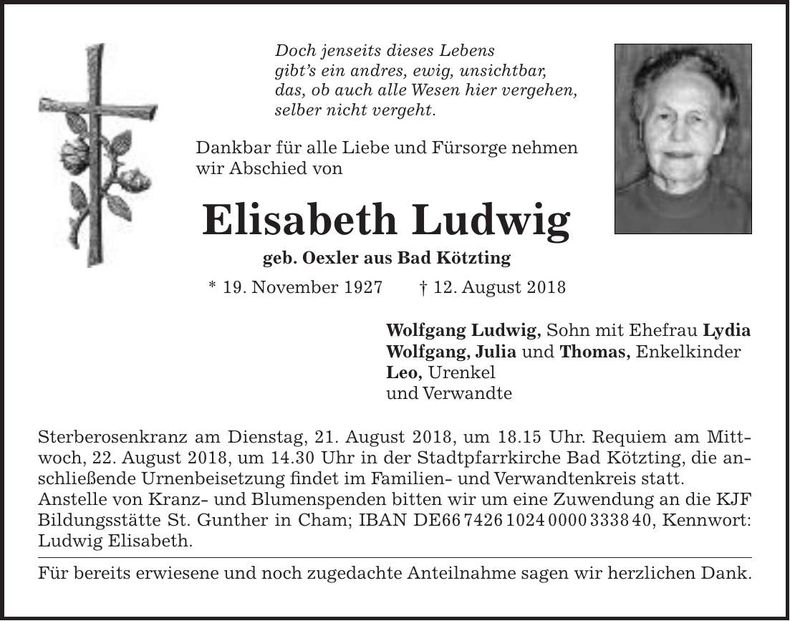 Traueranzeige Elisabeth Ludwig