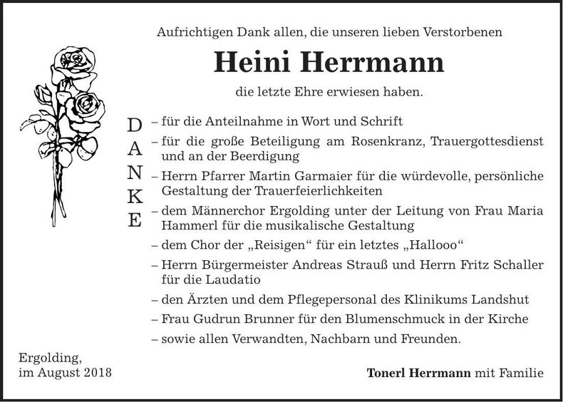 Traueranzeige Heini Herrmann