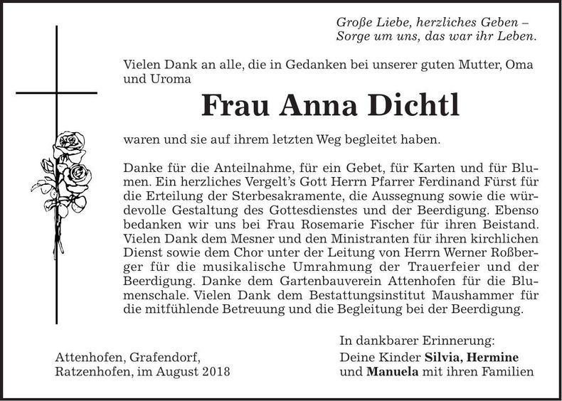 Traueranzeige Dichtl Anna