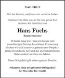 Traueranzeige Hans Fuchs