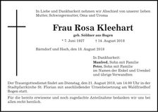 Traueranzeige Rosa Kleehart