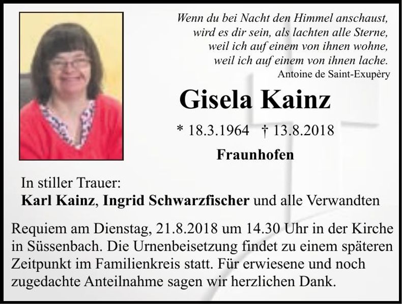 Traueranzeige Gisela Kainz