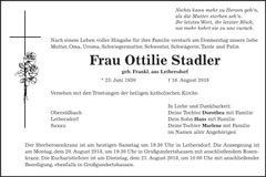 Traueranzeige Ottilie Stadler