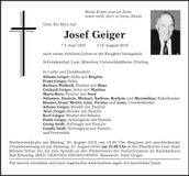 Traueranzeige Josef Geiger