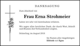 Traueranzeige Erna Strohmeier