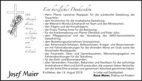 Traueranzeige Josef Maier