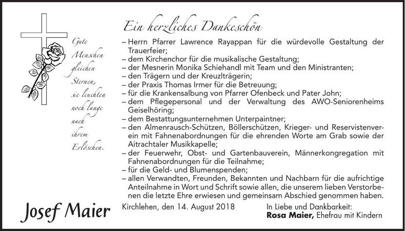 Traueranzeige Josef Maier