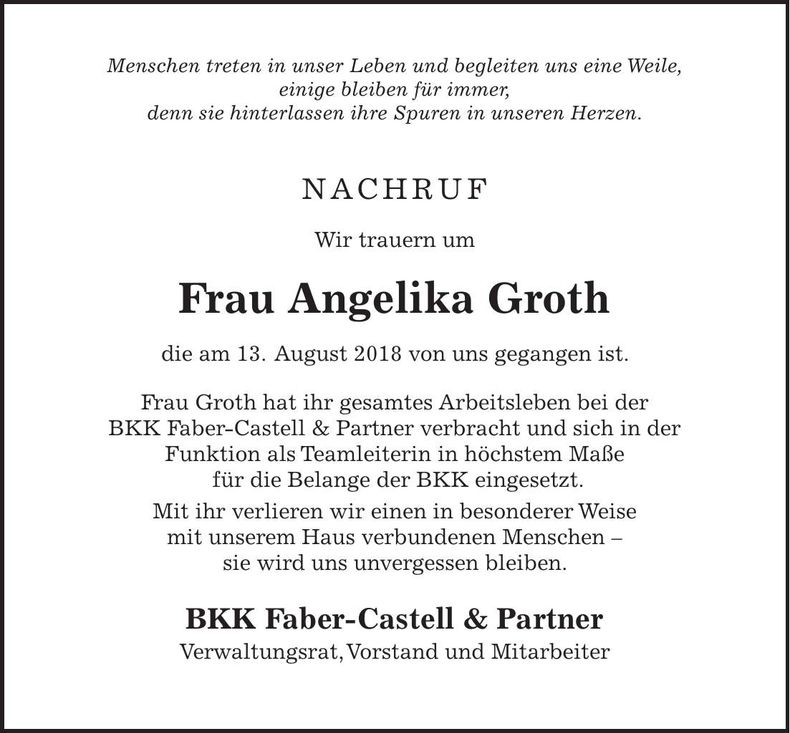 Traueranzeige Angelika Groth