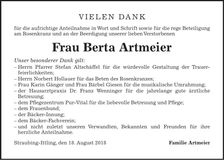 Traueranzeige Berta Artmeier
