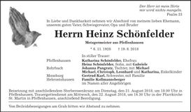 Traueranzeige Heinz Schönfelder