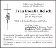Traueranzeige Rosalia Reisch