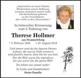 Traueranzeige Therese Hollmer
