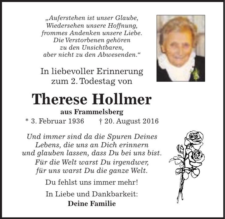 Traueranzeige Therese Hollmer