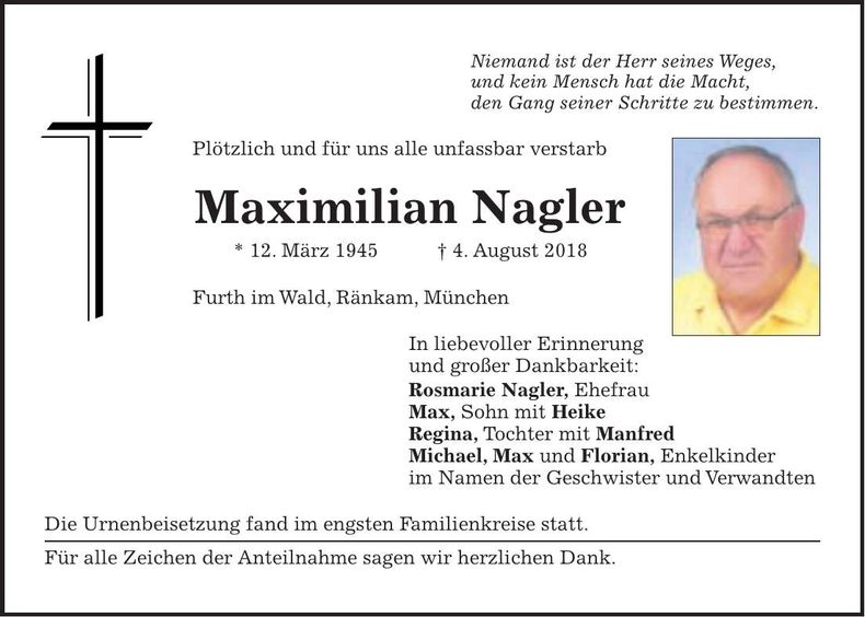 Traueranzeige Maximilian Nagler