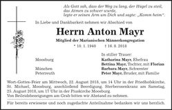 Traueranzeige Anton Mayr