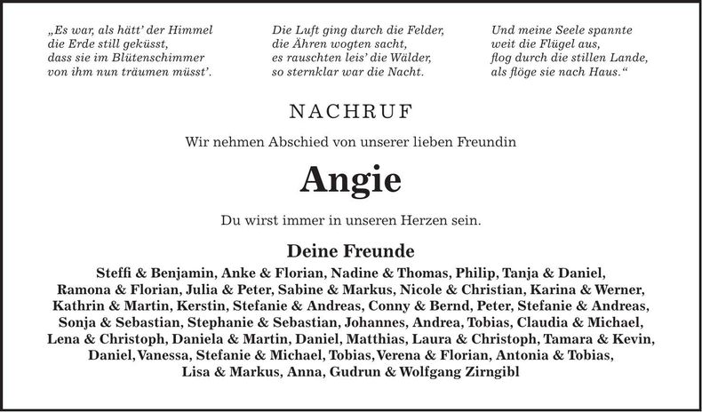 Traueranzeige Angie Groth