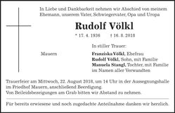 Traueranzeige Rudolf Völkl