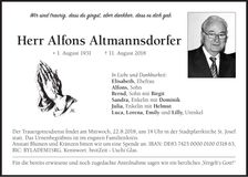 Traueranzeige Alfons Altmannsdorfer
