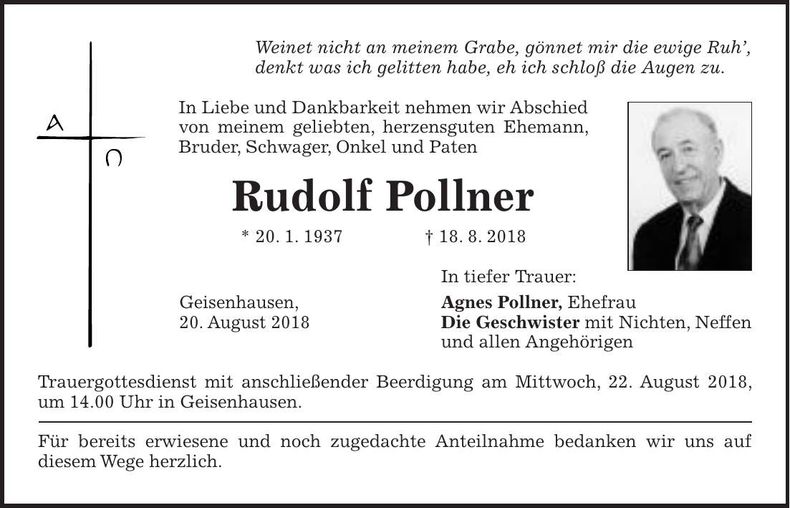 Traueranzeige Rudolf Pollner