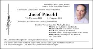 Traueranzeige Josef Pöschl