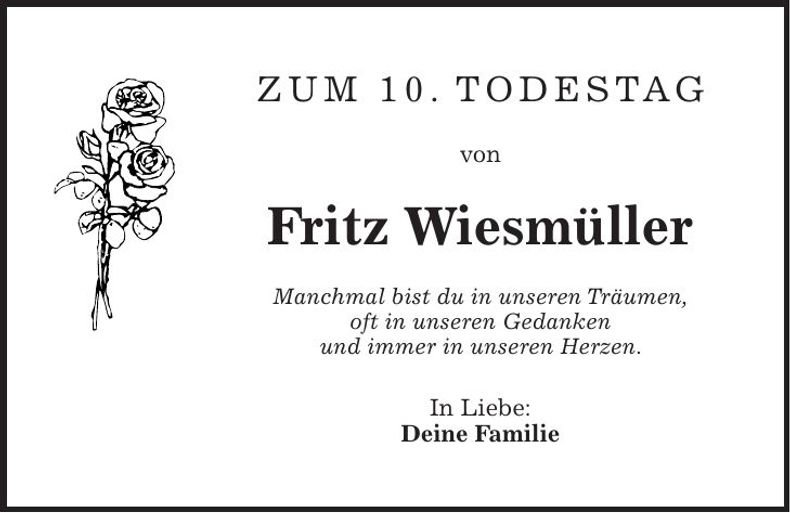 Traueranzeige Fritz Wiesmüller