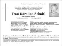 Traueranzeige Karolina Schaitl