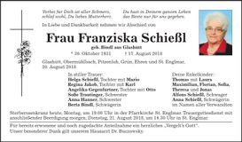 Traueranzeige Franziska Schießl