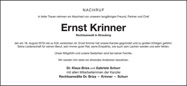 Traueranzeige Ernst Krinner