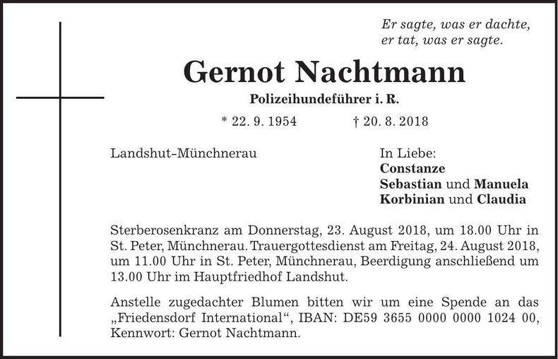 Traueranzeige Gernot Nachtmann