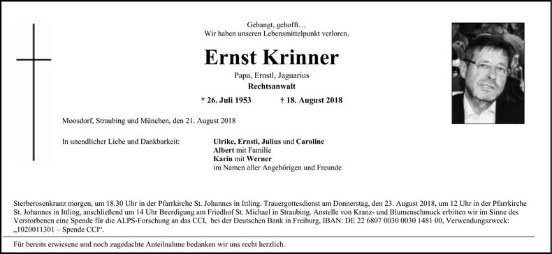 Traueranzeige Ernst Krinner