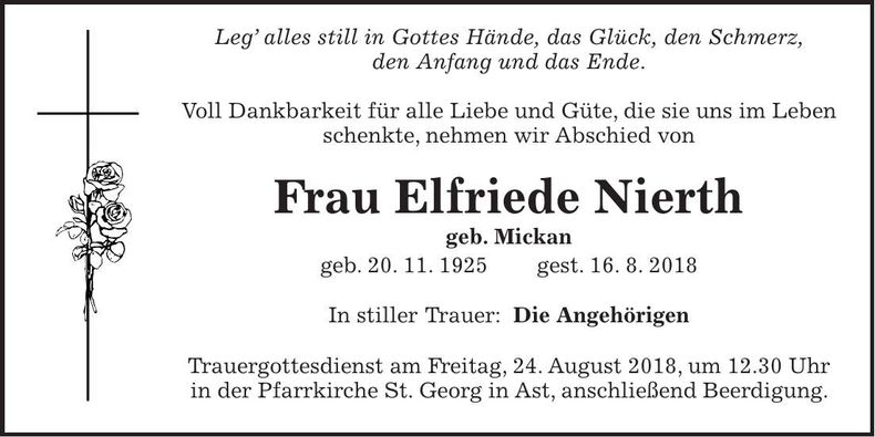 Traueranzeige Elfriede Nierth