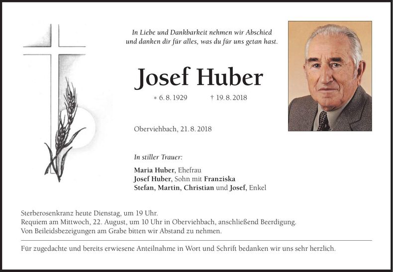 Traueranzeige Josef Huber