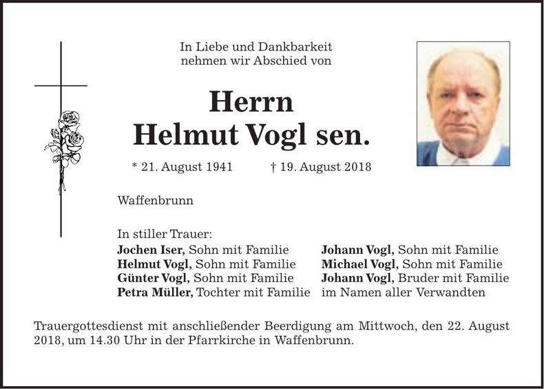 Traueranzeige Helmut Vogl