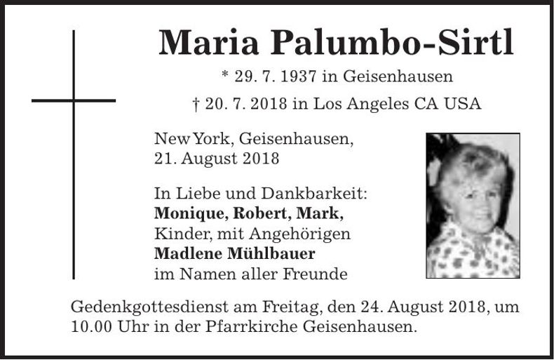 Traueranzeige Maria Palumbo-Sirtl