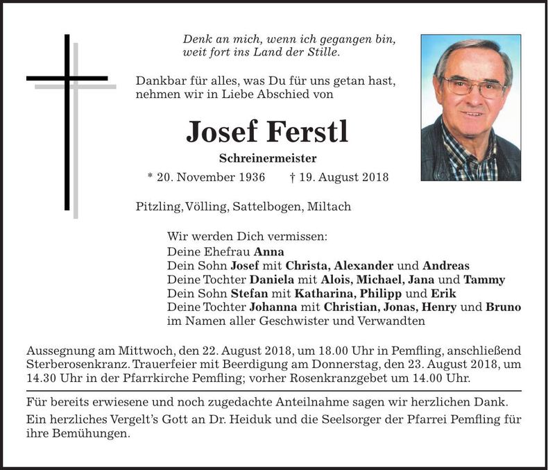 Traueranzeige Josef Ferstl